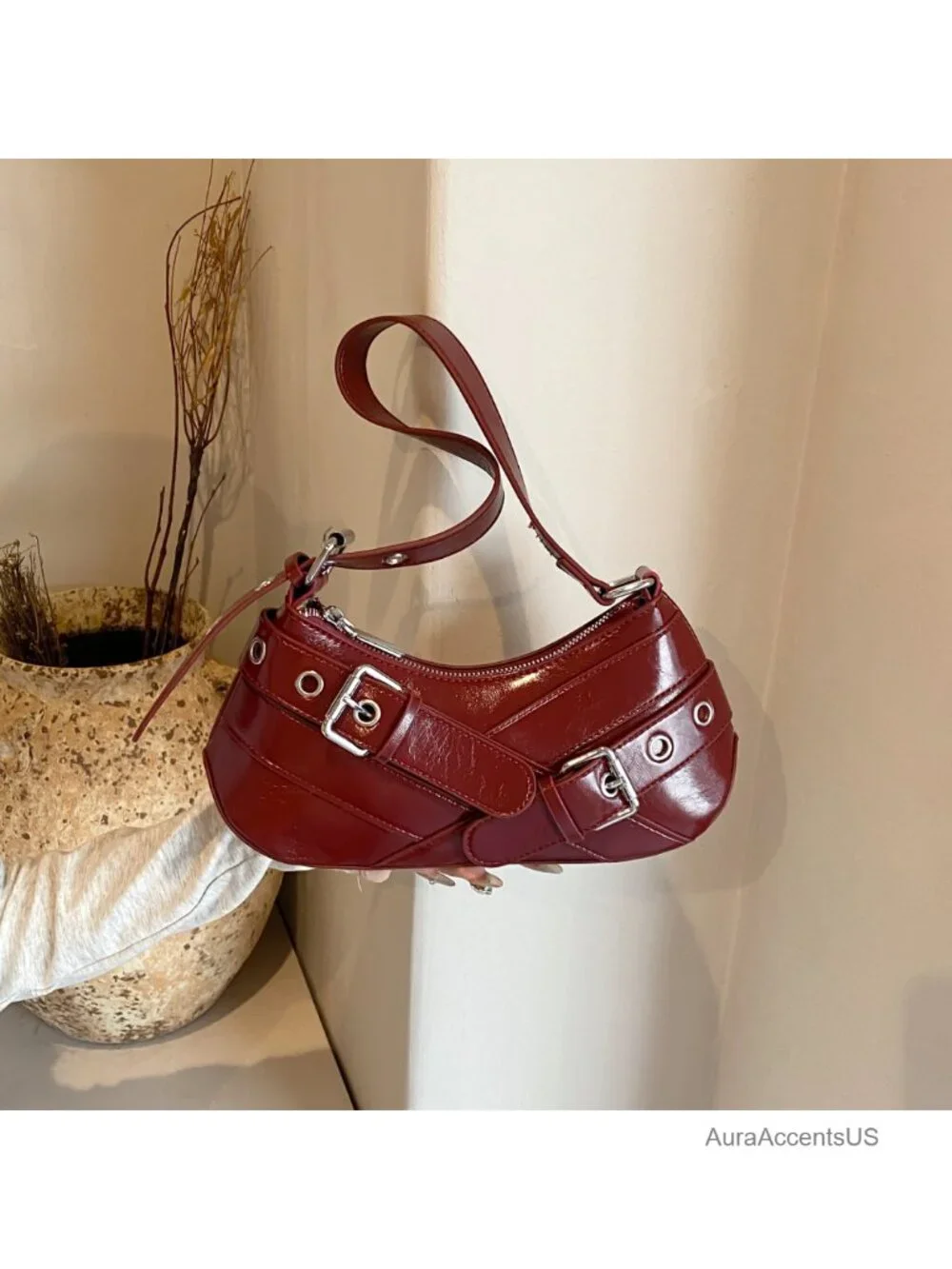 Y2K Punk Hobo Shoulder Bag Women Vegan Leather Handbag